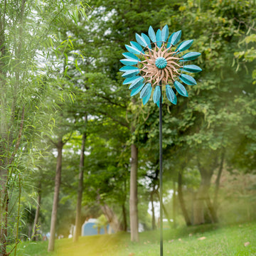 Solar Blue Leaf Stake Wind Spinner