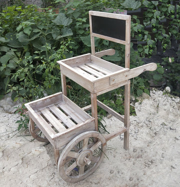 Vintage distressed garden balcony flower rack, rustic café soft decoration, solid wood trapezoid push flower cart