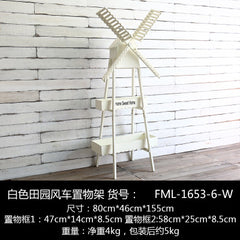 Wooden Windmill Flower Rack, Simple European Vintage Style, Multi-Layer Garden Floor Stand