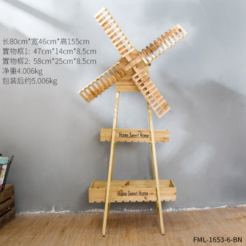 Wooden Windmill Flower Rack, Simple European Vintage Style, Multi-Layer Garden Floor Stand
