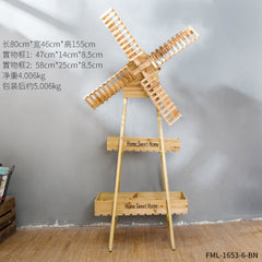 Wooden Windmill Flower Rack, Simple European Vintage Style, Multi-Layer Garden Floor Stand