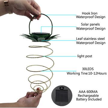 Solar Pineapple Iron Art Lantern LED Copper Wire String Lights Outdoor Waterproof Garden Decorative Hanging Lights