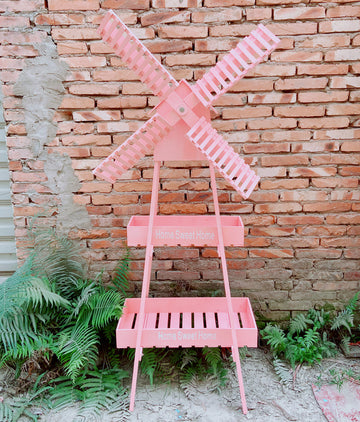 Wooden Windmill Flower Rack, Simple European Vintage Style, Multi-Layer Garden Floor Stand