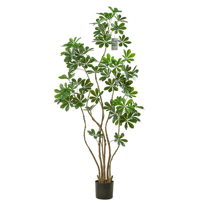 Large Floor Artificial Tree with Green Faux Schefflera Leaves