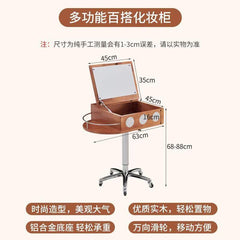 Multifunctional Adjustable Vintage-Style Dressing Table with Mirror, Solid Wood Storage Desk, Movable
