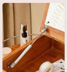 Multifunctional Adjustable Vintage-Style Dressing Table with Mirror, Solid Wood Storage Desk, Movable