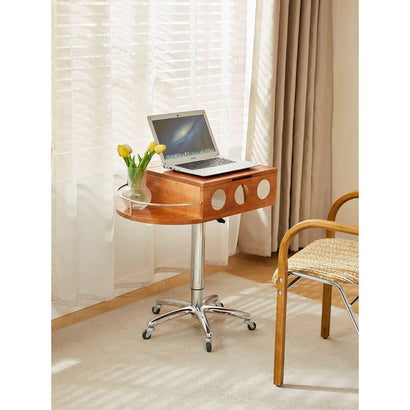 Multifunctional Adjustable Vintage-Style Dressing Table with Mirror, Solid Wood Storage Desk, Movable
