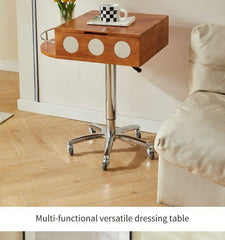 Multifunctional Adjustable Vintage-Style Dressing Table with Mirror, Solid Wood Storage Desk, Movable