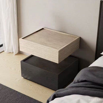 Solid wood vintage-style dolomite Italian minimalist high-end wabi-sabi simple modern floating bedside cabinet