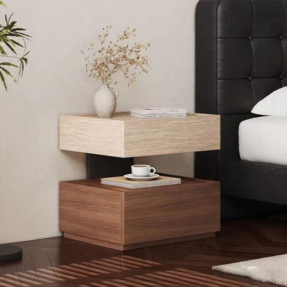 Solid wood vintage-style dolomite Italian minimalist high-end wabi-sabi simple modern floating bedside cabinet