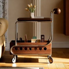 Mobile small cart sofa side table coffee table retro style solid wood storage multi-layer shelving
