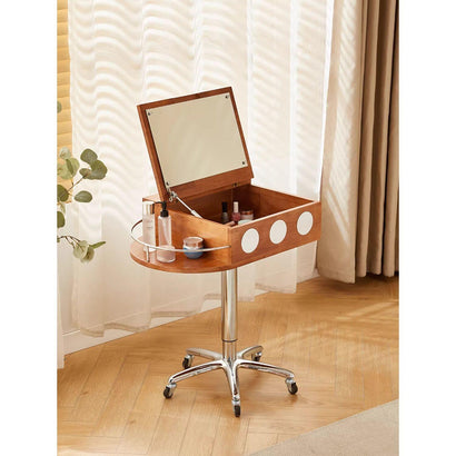 Multifunctional Adjustable Vintage-Style Dressing Table with Mirror, Solid Wood Storage Desk, Movable