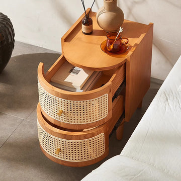 Solid Wood Rattan Woven Bedside Cabinet Japanese-style Small Side Cabinet