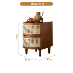 Solid Wood Rattan Woven Bedside Cabinet Japanese-style Small Side Cabinet