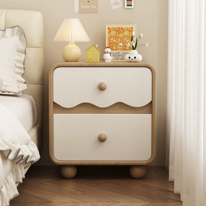 Solid wood nightstand with wave pattern