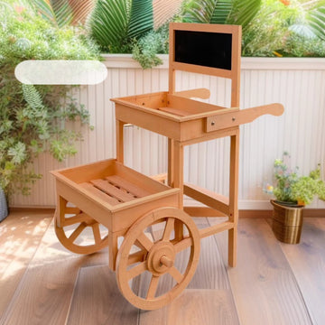 Vintage distressed garden balcony flower rack, rustic café soft decoration, solid wood trapezoid push flower cart