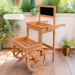 Vintage distressed garden balcony flower rack, rustic café soft decoration, solid wood trapezoid push flower cart