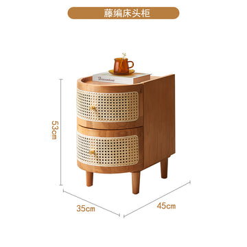 Solid Wood Rattan Woven Bedside Cabinet Japanese-style Small Side Cabinet