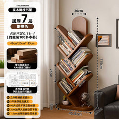Corner small narrow bookshelf for children against the wall