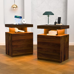 Wooden Storage Bedside Table with Smart LED
