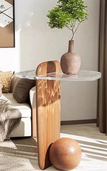 Ripple glass floor lamp with table and coffee table