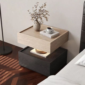Solid wood vintage-style dolomite Italian minimalist high-end wabi-sabi simple modern floating bedside cabinet
