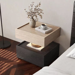 Solid wood vintage-style dolomite Italian minimalist high-end wabi-sabi simple modern floating bedside cabinet
