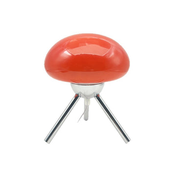 Mushroom-shaped glass table lamp with metal tripod base, bedroom bedside ambient light