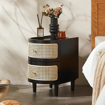 Solid Wood Rattan Woven Bedside Cabinet Japanese-style Small Side Cabinet