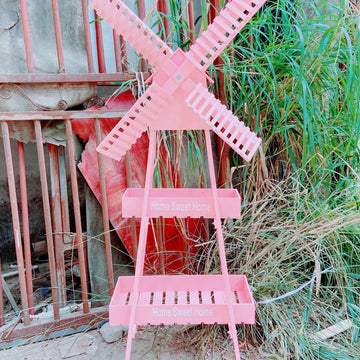 Wooden Windmill Flower Rack, Simple European Vintage Style, Multi-Layer Garden Floor Stand