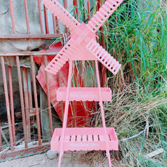 Wooden Windmill Flower Rack, Simple European Vintage Style, Multi-Layer Garden Floor Stand