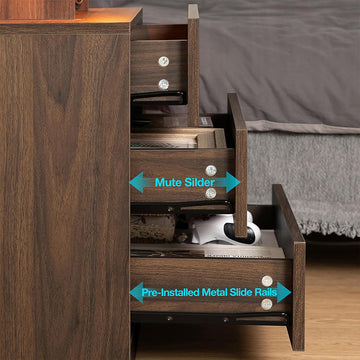 Wooden Storage Bedside Table with Smart LED