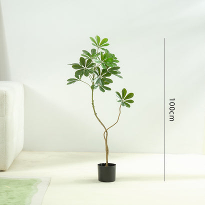 Large Floor Artificial Tree with Green Faux Schefflera Leaves