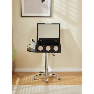 Multifunctional Adjustable Vintage-Style Dressing Table with Mirror, Solid Wood Storage Desk, Movable