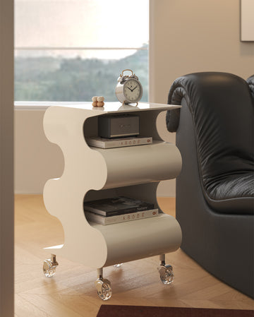 Movable plastic cart by the sofa