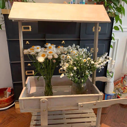 Ornamental soft decoration blackboard flower rack display with wheels
