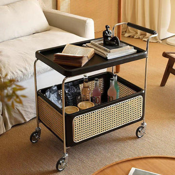 Mobile small cart sofa side table coffee table retro style solid wood storage multi-layer shelving
