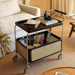 Mobile small cart sofa side table coffee table retro style solid wood storage multi-layer shelving