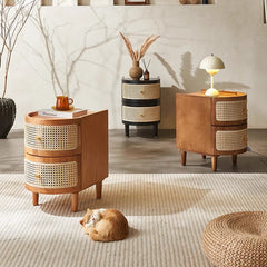 Solid Wood Rattan Woven Bedside Cabinet Japanese-style Small Side Cabinet