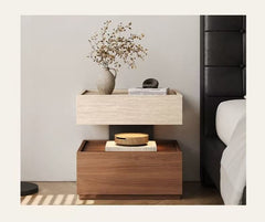 Solid wood vintage-style dolomite Italian minimalist high-end wabi-sabi simple modern floating bedside cabinet