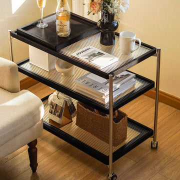 Mobile small cart sofa side table coffee table retro style solid wood storage multi-layer shelving