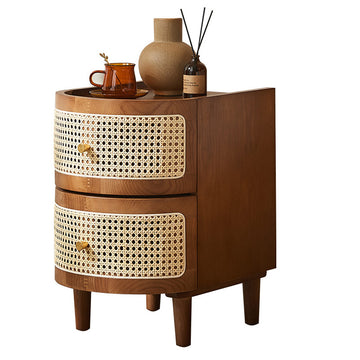 Solid Wood Rattan Woven Bedside Cabinet Japanese-style Small Side Cabinet