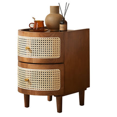 Solid Wood Rattan Woven Bedside Cabinet Japanese-style Small Side Cabinet