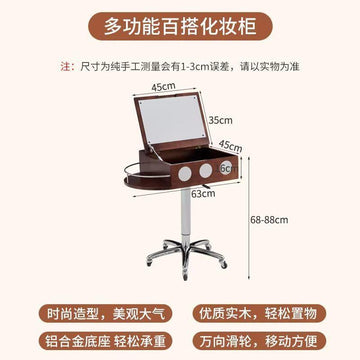 Multifunctional Adjustable Vintage-Style Dressing Table with Mirror, Solid Wood Storage Desk, Movable