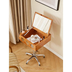 Multifunctional Adjustable Vintage-Style Dressing Table with Mirror, Solid Wood Storage Desk, Movable