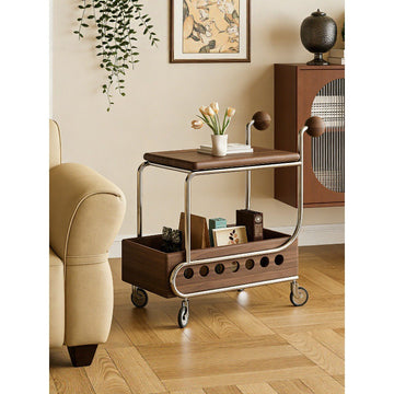 Mobile small cart sofa side table coffee table retro style solid wood storage multi-layer shelving