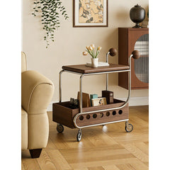 Mobile small cart sofa side table coffee table retro style solid wood storage multi-layer shelving