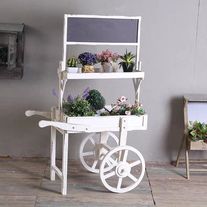 Ornamental soft decoration blackboard flower rack display with wheels