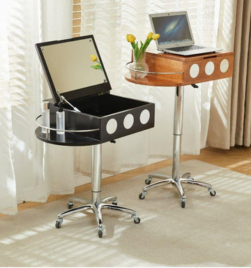 Multifunctional Adjustable Vintage-Style Dressing Table with Mirror, Solid Wood Storage Desk, Movable