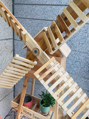 Wooden Windmill Flower Rack, Simple European Vintage Style, Multi-Layer Garden Floor Stand